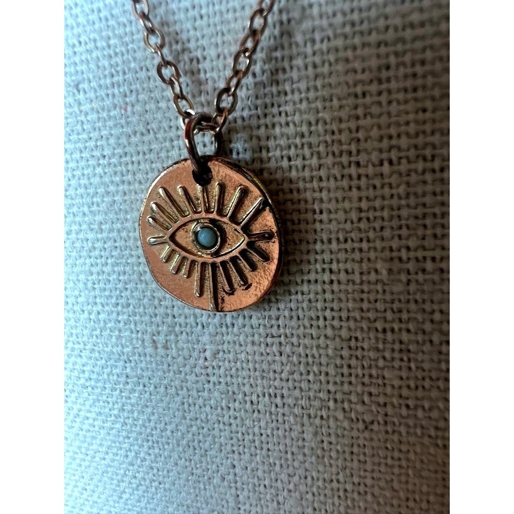 Evil Eye Coin Pendant Necklace Mystic Gold Turquoise Minimalist Bohemian Gypsy‎